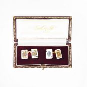 Pair of 9ct gold enamelled cufflinks,