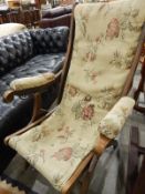Victorian folding steamer chair with cast iron arm rests (damaged)