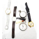 Two open-faced pocket watches, three gentleman's wristwatches,