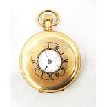 Gold plated gentleman's half-hunter pocket watch with enamel dial, Roman numerals,