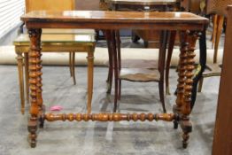 Victorian walnut rectangular top games table with chequerboard inlay,