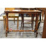 Victorian walnut rectangular top games table with chequerboard inlay,