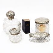 Cut glass dressing table jar and silver cover decorated with cherubs' heads, Birmingham 1903,