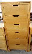Alexander Miles Furniture Company oak 'Sabien' tallboy, comprising six flush fitting drawers,