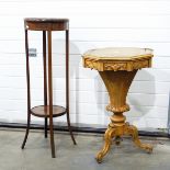 Victorian octagonal sewing table with fitted interior and an Edwardian line inlaid mahogany