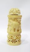 Late 19th/early 20th century carved ivory jar and cover of cylindrical form,