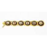 19th century micro-mosaic and gilt metal bracelet, having six ovals depicting Roman temples,