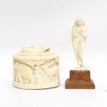 Early 20th century carved Indian ivory box and cover,