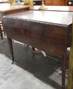 19th century mahogany Pembroke table with frieze drawer, on ring turned tapering legs,