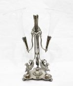 Silver plated centrepiece by Walker & Hall with three branches supporting etched clear glass