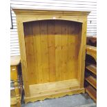 Modern pine open bookcase with moulded pediment, adjustable shelves,
