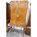 Queen Anne style walnut veneer cocktail cabinet,