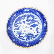 Set of six Japanese porcelain plates, each decorated with dragons and cloud scrolls,