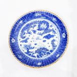 Set of six Japanese porcelain plates, each decorated with dragons and cloud scrolls,