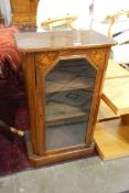 Edwardian inlaid walnut music cabinet on plinth base,