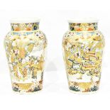 Pair of 19th century Japanese Satsuma earthenware vases, ovoid and tapering,