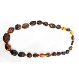 Baltic dark amber bead necklace of graduated oval partly polished beads