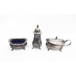 Silver three-piece cruet set by Barker Ellis Silver Company, Birmingham 1970,