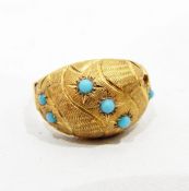 Gold-coloured metal and turquoise dress ring,