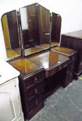 Mid 20th century oak veneered dressing table having three bevel edged mirrors,
