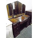 Mid 20th century oak veneered dressing table having three bevel edged mirrors,