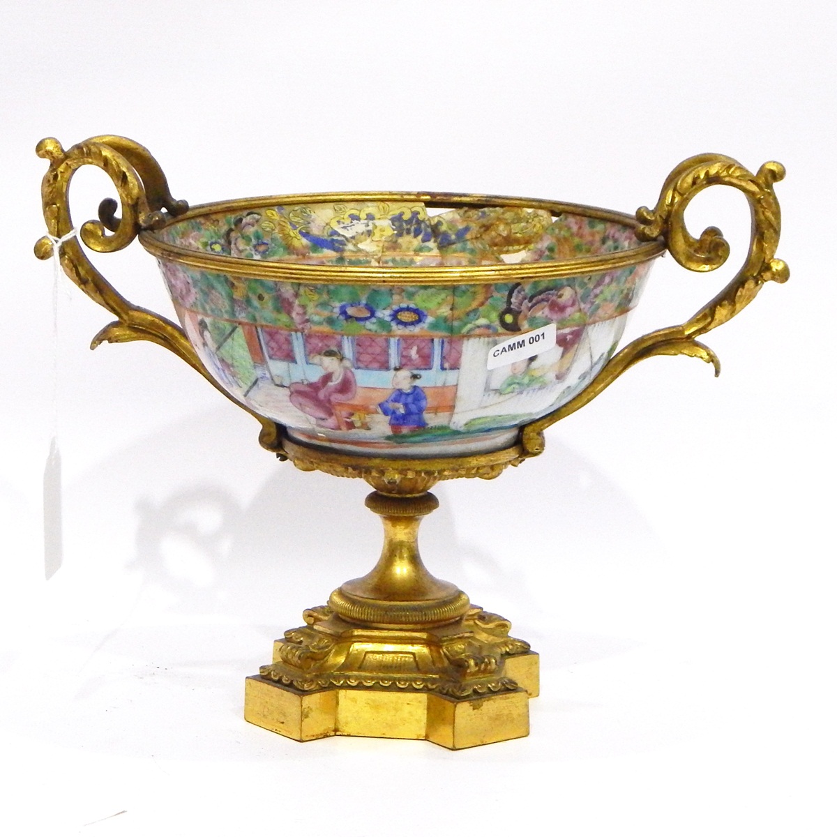 Ormolu-mounted Chinese famille rose porcelain pedestal bowl,