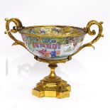 Ormolu-mounted Chinese famille rose porcelain pedestal bowl,