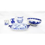 Quantity of blue and white pottery to include 19th century Chetham & Robinson oval plate with