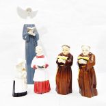 Lladro model of a nun, 25cm high, pair of Royal Worcester candle snuffers in the form of monks,