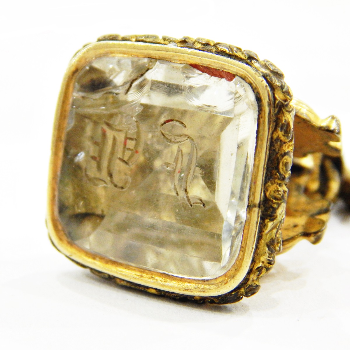 19th century gold-coloured metal seal set with citrine, - Image 2 of 3