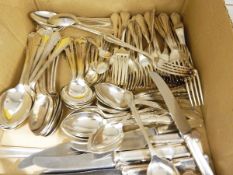 Suite of Dubarry pattern silver-plated flatware comprising table forks, dessert forks,