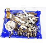 Silver-plated teapot, an old Sheffield plate cream jug, silver-plated toast rack, crumb scoop,