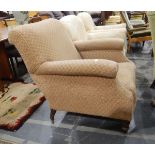 Victorian square-back easy armchair in beige moquette,