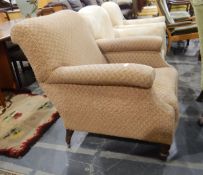 Victorian square-back easy armchair in beige moquette,