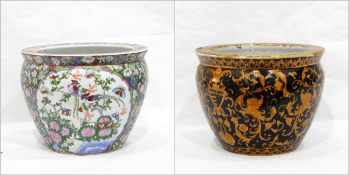 Two Oriental porcelain jardinieres viz:- one with black ground decoration and the other with