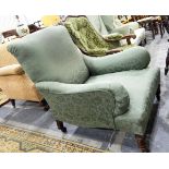 Victorian green damask square-back armchair