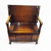 20th century oak monk's bench seat with box storage base,