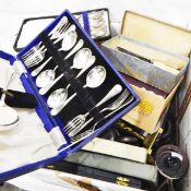 Assorted silver plated flatware, a silver plated teaset, etc.