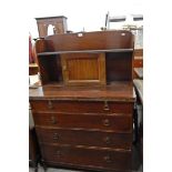 20th century mahogany chest with open shelved back and cupboard,