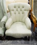 Button upholstered bedroom chair on turned supports,