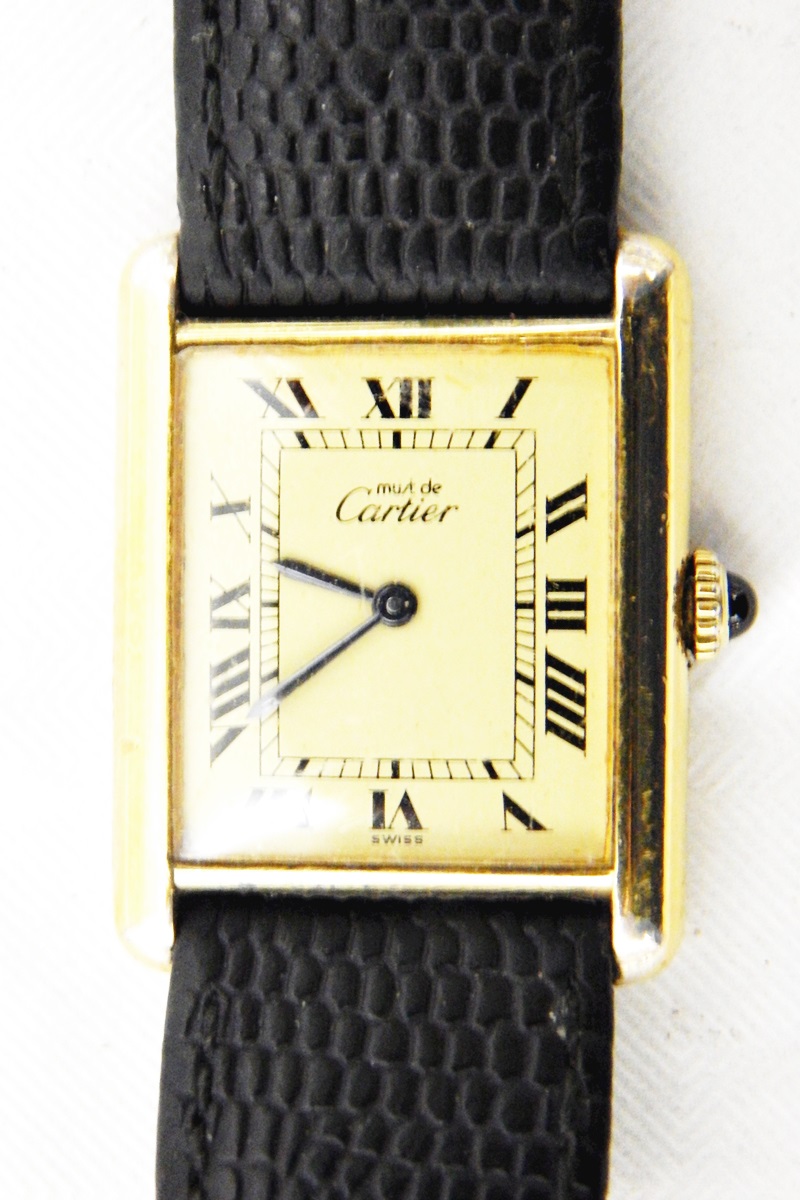 Cartier square-dial lady's wristwatch with Roman numeral dial and button winder,