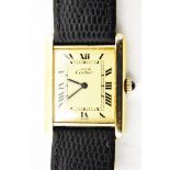 Cartier square-dial lady's wristwatch with Roman numeral dial and button winder,