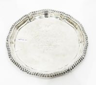 Silver card tray by William Hutton & Sons Ltd, Sheffield 1963,