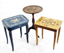 Circular top occasional table with floral inlays on tripod base,