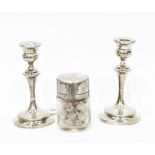 Pair of silver dressing table candlesticks, Birmingham 1923, of knopped baluster form,