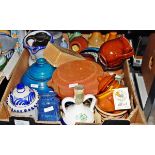 Large quantity of Spanish-style painted pottery including jugs, plates, dishes,