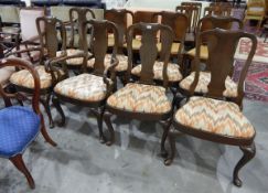 Set of eight Queen Anne style dining chairs in Panamanian hardwood (mahogany family),