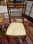 Pair of Edwardian bedroom chairs with shaped spindle backs