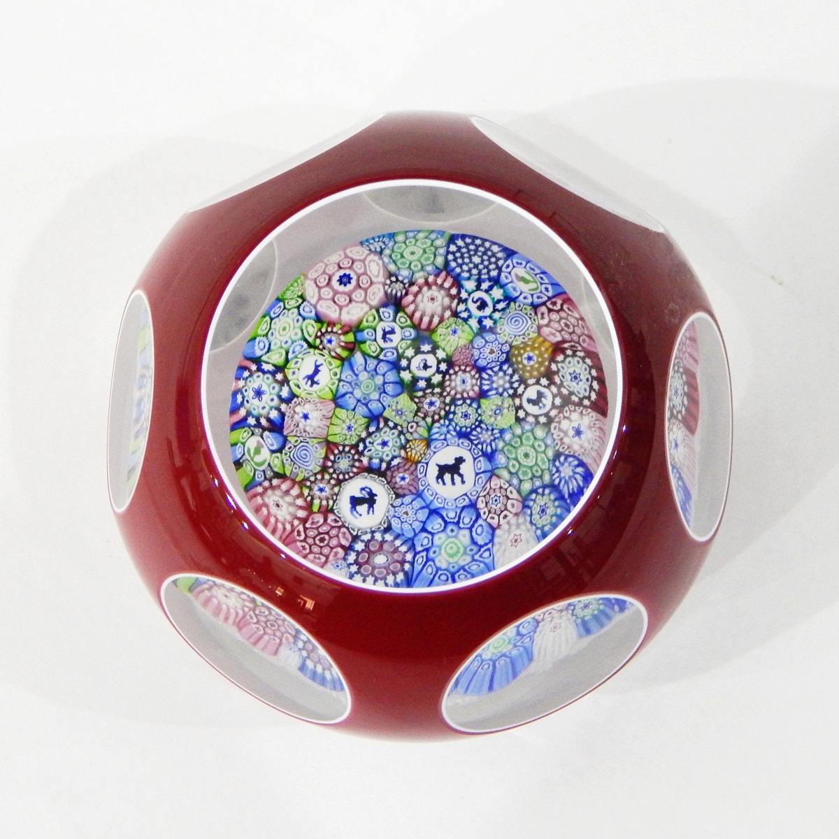 Cushion paperweight with red and white cased glass outer rim, - Image 2 of 3