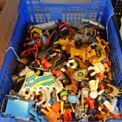 Quantity of 20th century toy characters including Playmobil, Smurfs, MacDonalds, Snoopy, circa 1999,